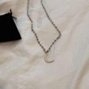 Beaded Necklace with Crescent Moon Pendant